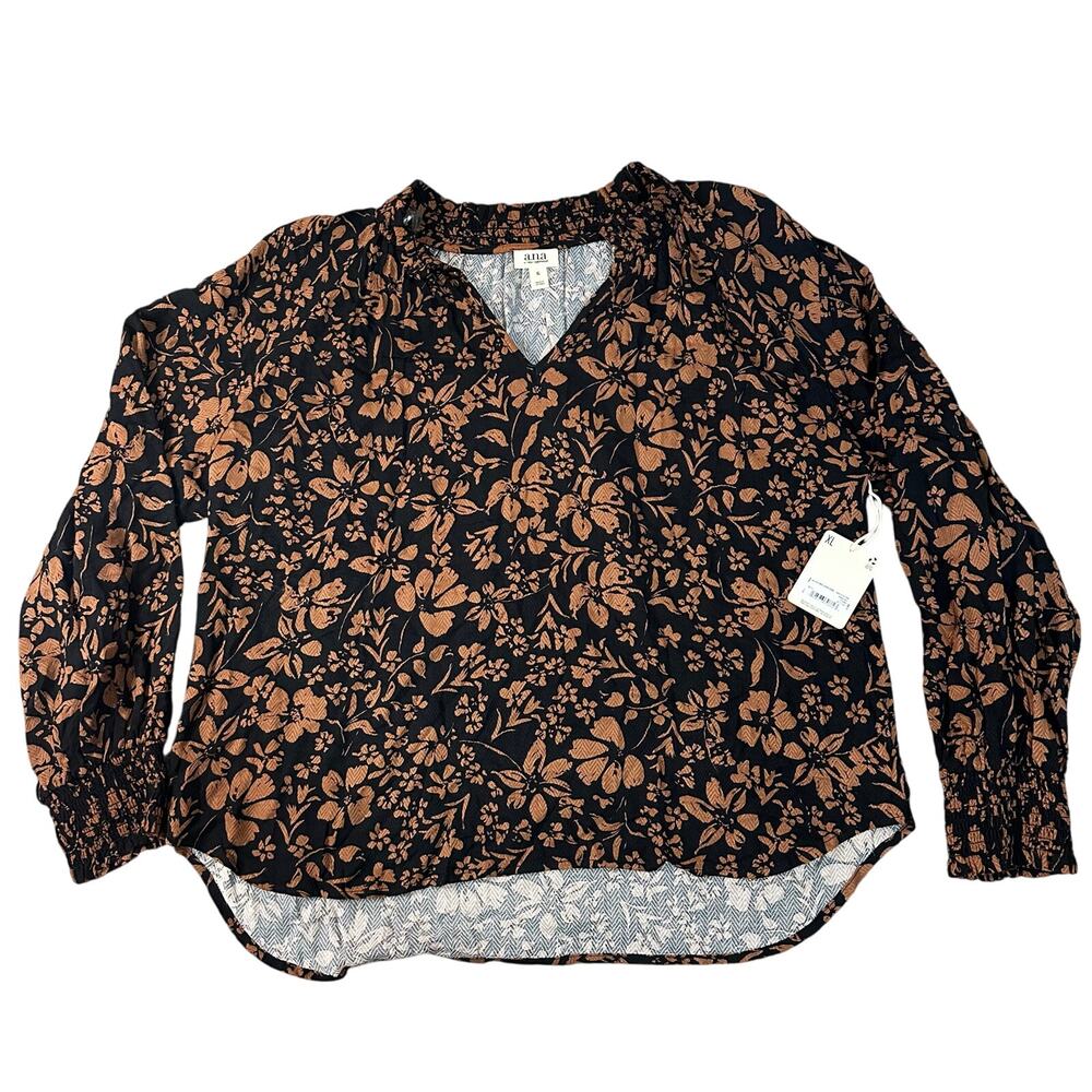 A.N.A Women's V Neck Long Sleeve Blouse Size XL In Betty Floral
